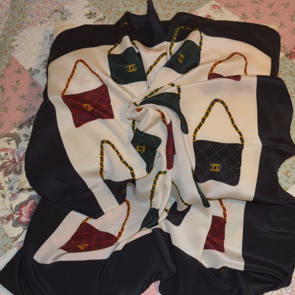 Chanel Silk Scarf 34.5" Square Chain Flap Handbags - Picture 6 of 9